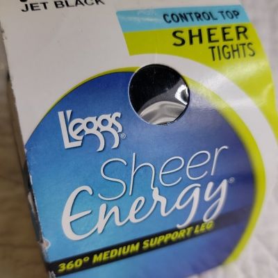 Sheer Energy Control Top Jet Black Sheer Tights  Size A NOS L'eggs 1